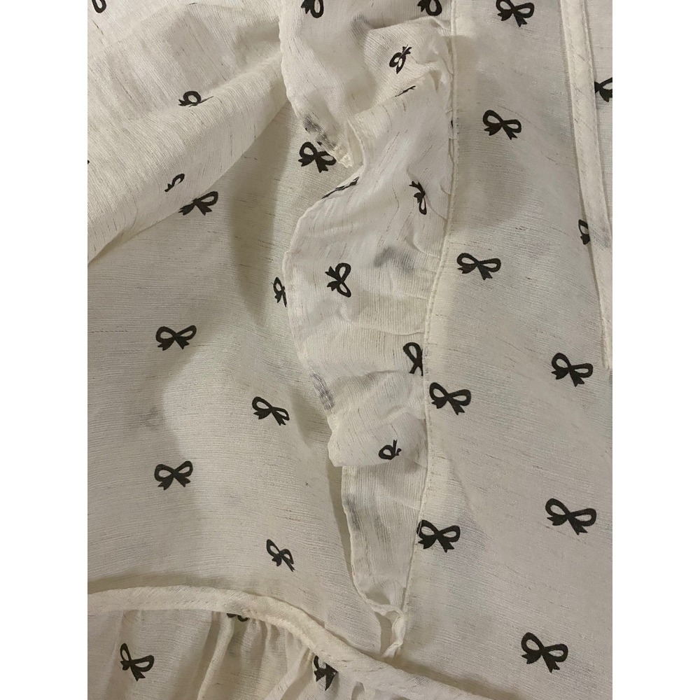 Umgee Womens 1XL Ivory Black Bow Print Ruffle Babydoll Blouse Puff Sleeve Top - Picture 5 of 8